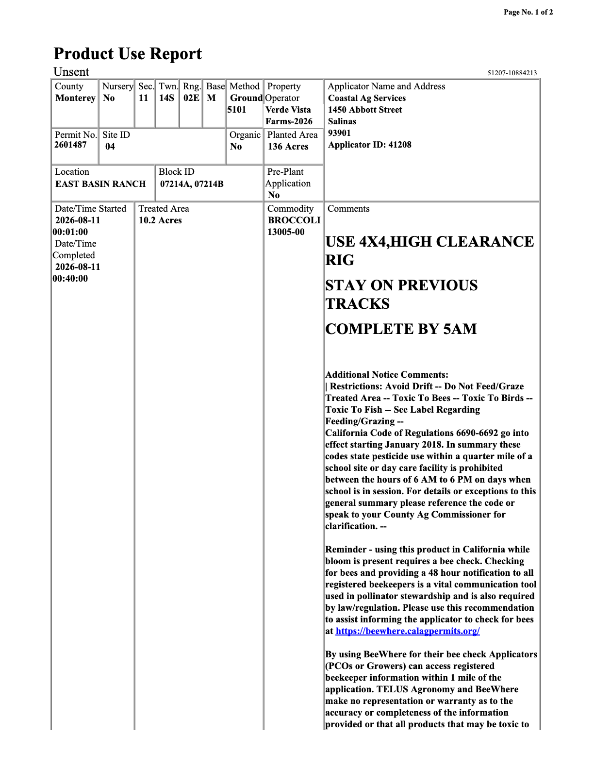 Page one of a product use report PDF
